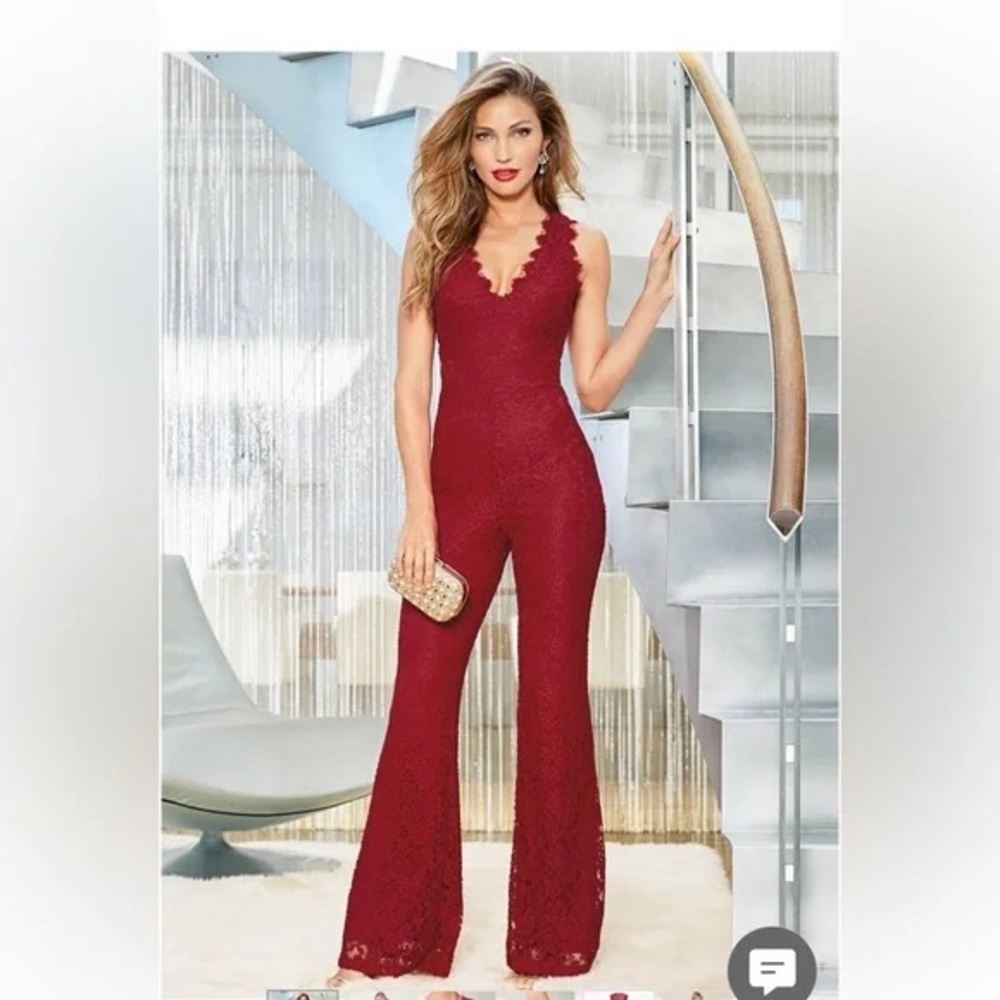 VENUS Red Lace Jumpsuit